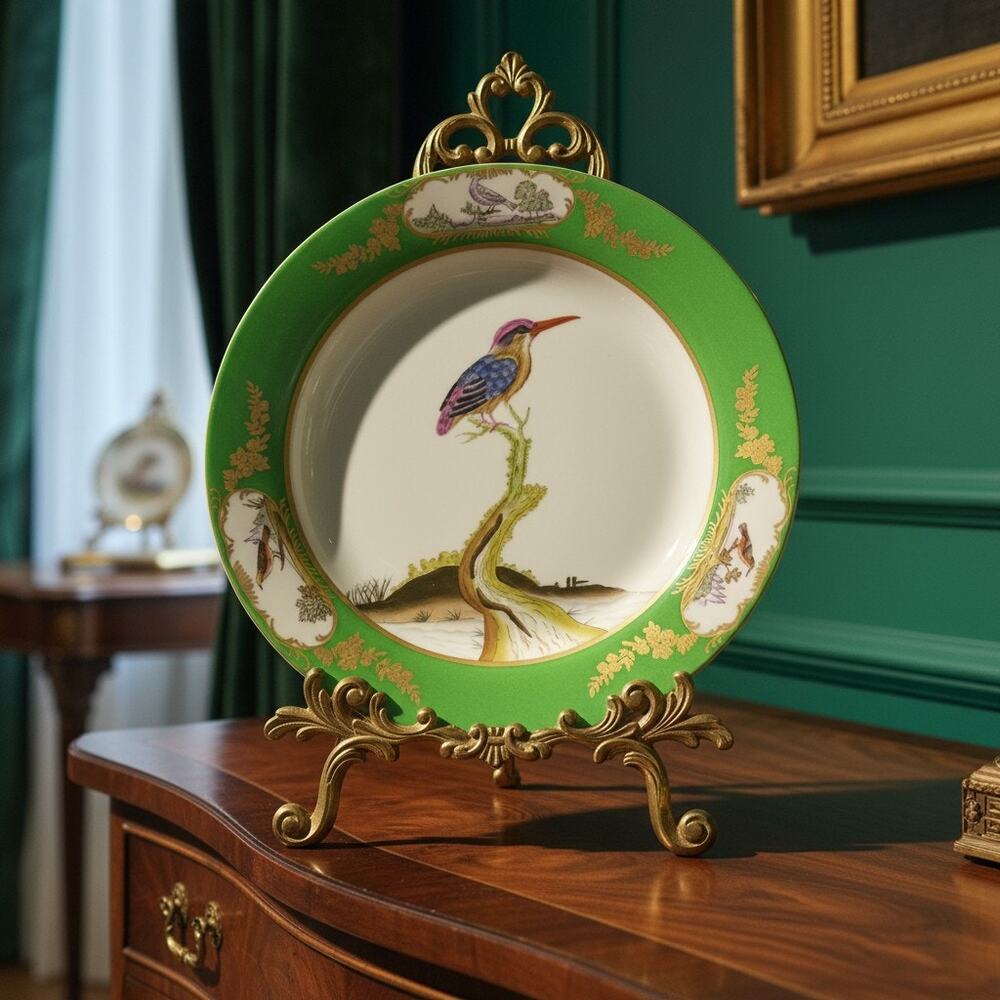 Chelsea House Bird Decorative Plate-Green Gold-Chinoiserie Wall Decor-Porcelain